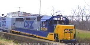 Scene from Keith's Trains Series™ #9 Railroad Video 1-West Productions™, CSX Local, Miami Sub, Richmond, IN 1991